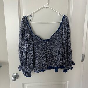Blue free people bell sleeved top
